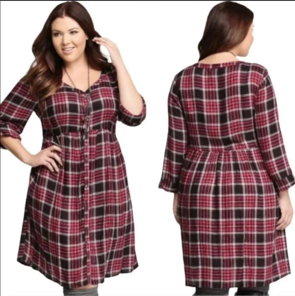 NWT Torrid Red Plaid Button Front Shirt Dress 4